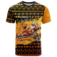 Tropical Christmas In July Santa Claus T Shirt Festive Hawaiian With Beach Reindeer Sleigh TS04 Orange Black - Polynesian Pride