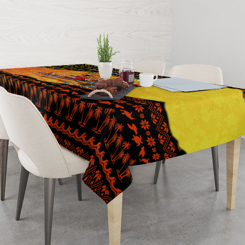 Tropical Christmas In July Santa Claus Tablecloth Festive Hawaiian With Beach Reindeer Sleigh