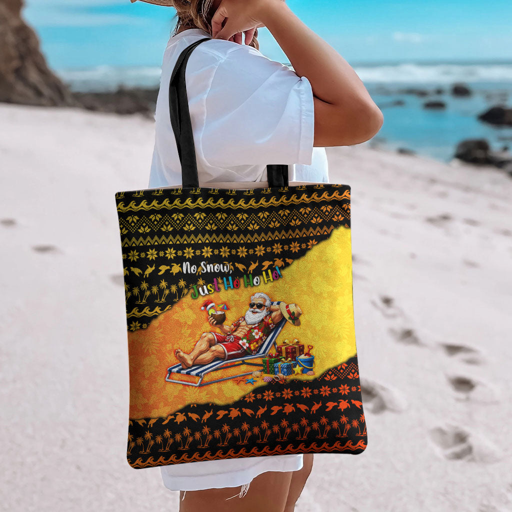 Tropical Christmas In July Santa Claus Tote Bag Festive Hawaiian With Beach Reindeer Sleigh TS04 - Polynesian Pride
