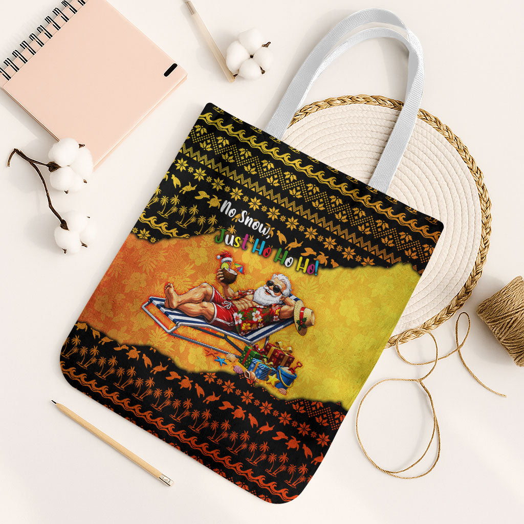 Tropical Christmas In July Santa Claus Tote Bag Festive Hawaiian With Beach Reindeer Sleigh TS04 White Strap One Size Orange Black - Polynesian Pride