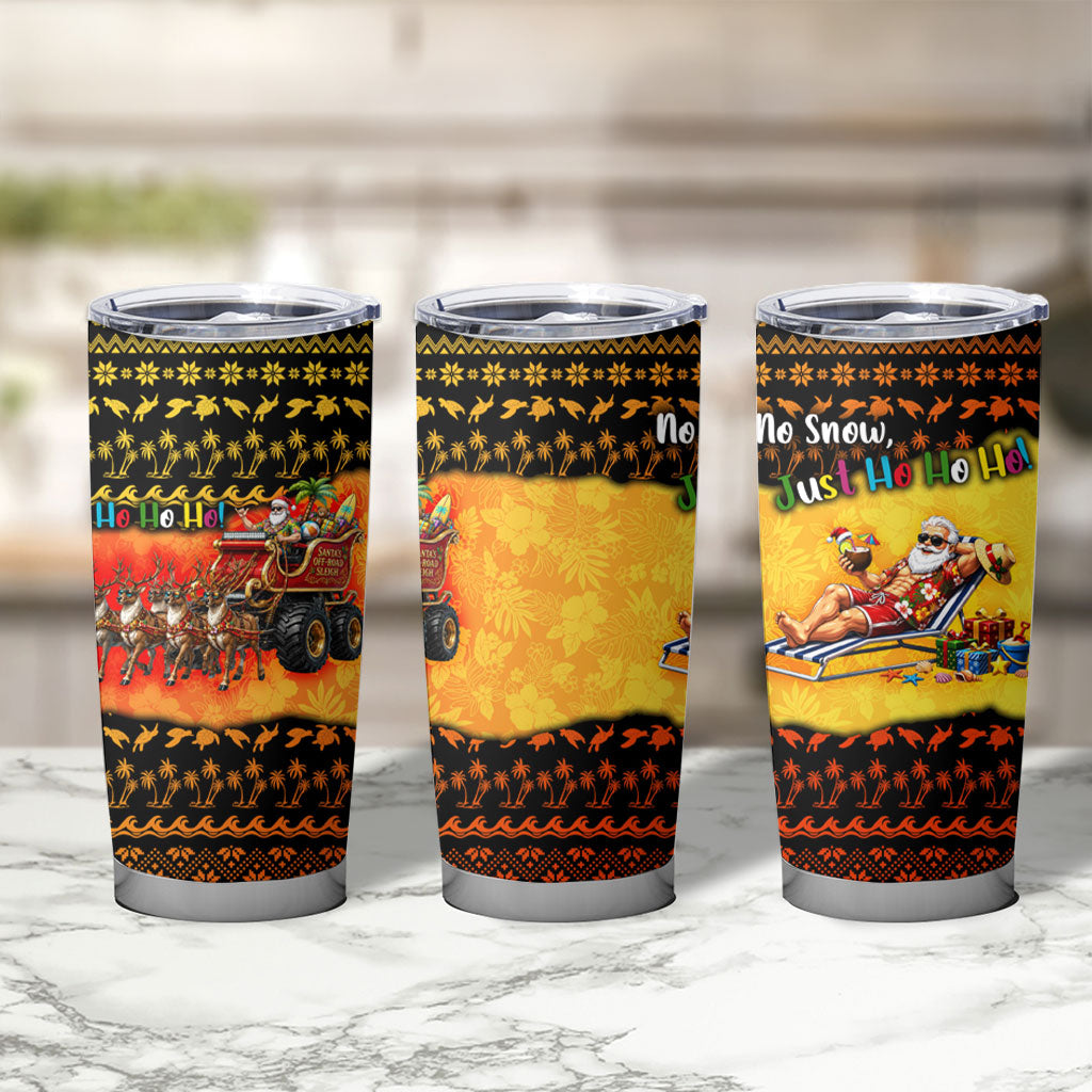 Tropical Christmas In July Santa Claus Tumbler Cup Festive Hawaiian With Beach Reindeer Sleigh TS04 - Polynesian Pride