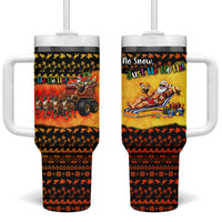 Tropical Christmas In July Santa Claus Tumbler With Handle Festive Hawaiian With Beach Reindeer Sleigh TS04 One Size: 40 oz Orange Black - Polynesian Pride
