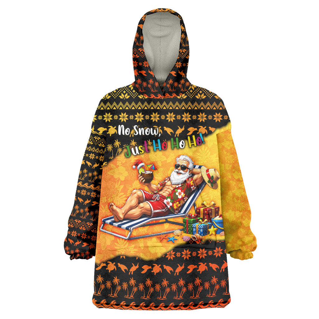 Tropical Christmas In July Santa Claus Wearable Blanket Hoodie Festive Hawaiian With Beach Reindeer Sleigh TS04 One Size Orange Black - Polynesian Pride