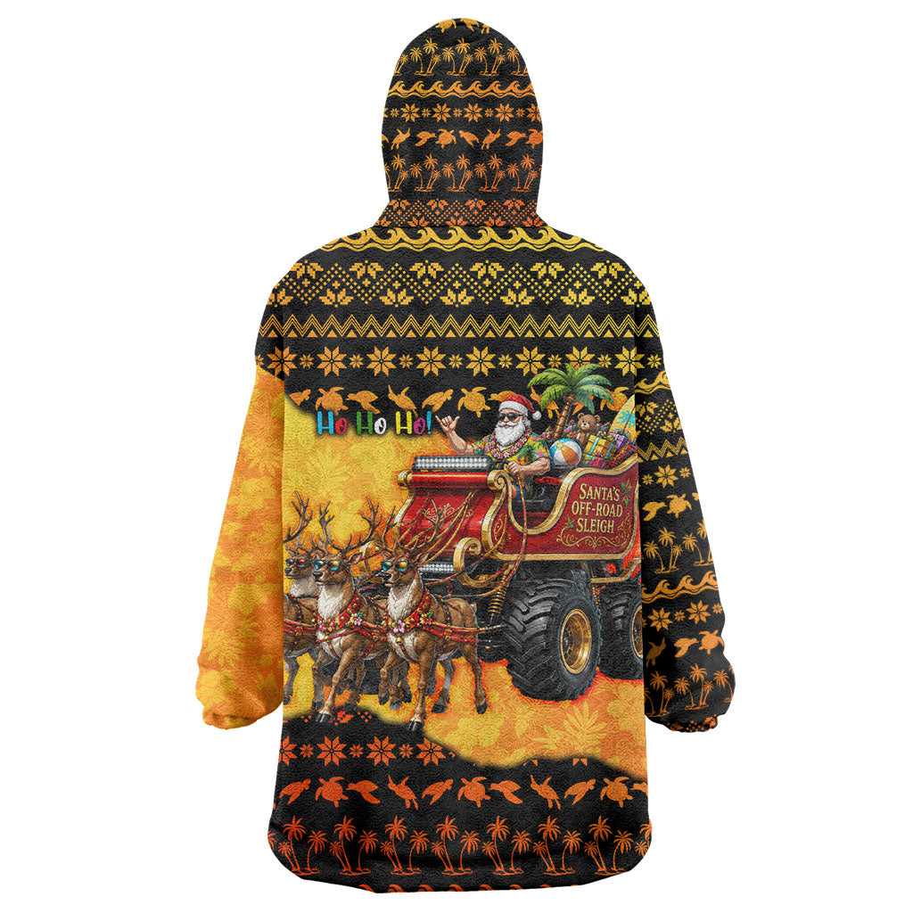 Tropical Christmas In July Santa Claus Wearable Blanket Hoodie Festive Hawaiian With Beach Reindeer Sleigh TS04 - Polynesian Pride