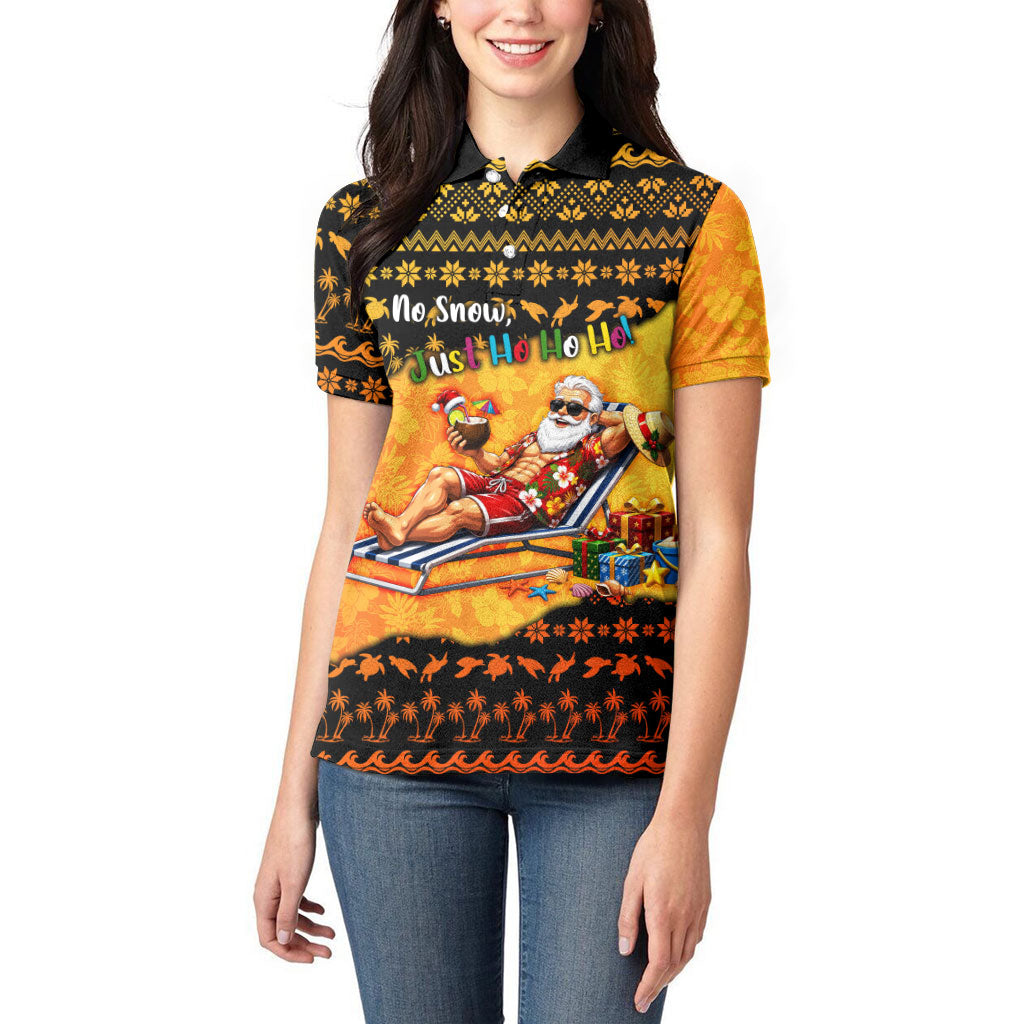 Tropical Christmas In July Santa Claus Women Polo Shirt Festive Hawaiian With Beach Reindeer Sleigh TS04 - Polynesian Pride