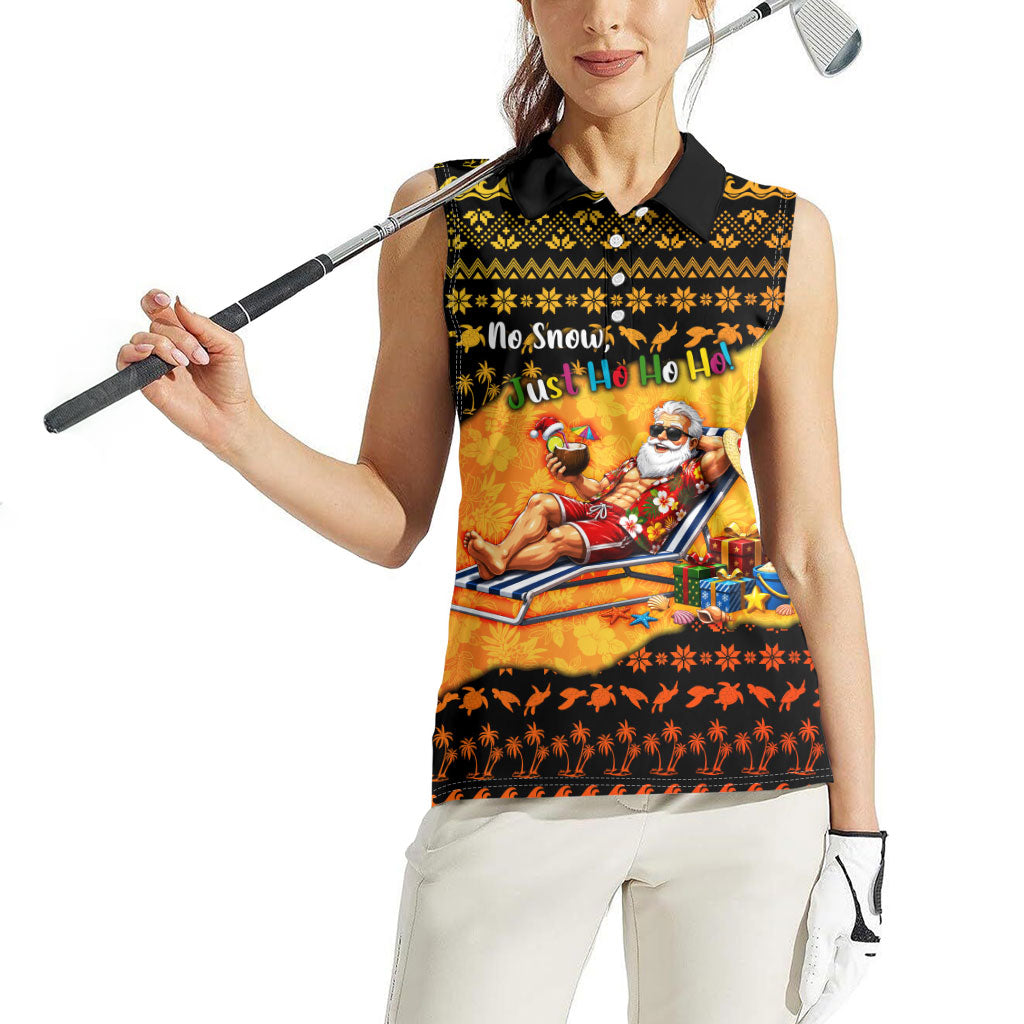 Tropical Christmas In July Santa Claus Women Sleeveless Polo Shirt Festive Hawaiian With Beach Reindeer Sleigh TS04 - Polynesian Pride