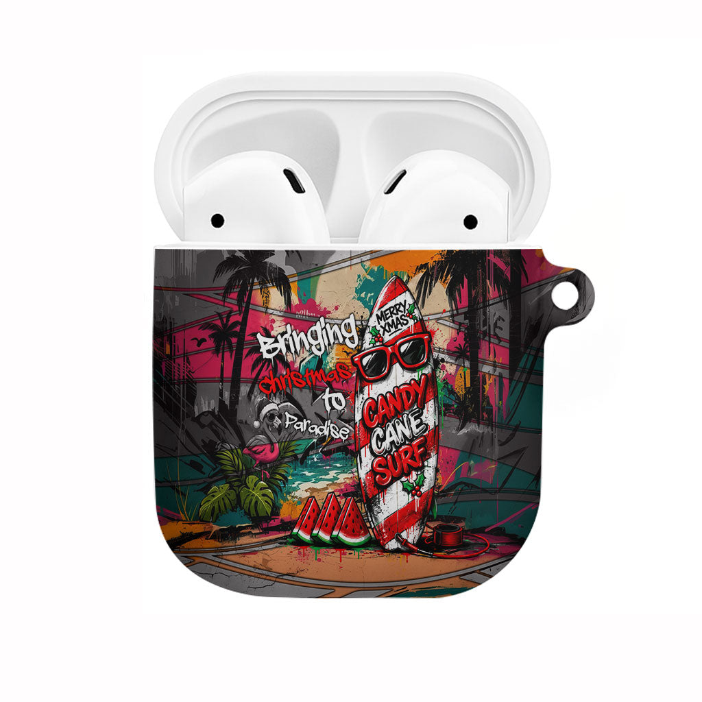 Tropical Christmas In July Candy Cane Surf AirPods Case Vibrant Street Art Beach Graffiti Graphic TS04 Orange Grey - Polynesian Pride