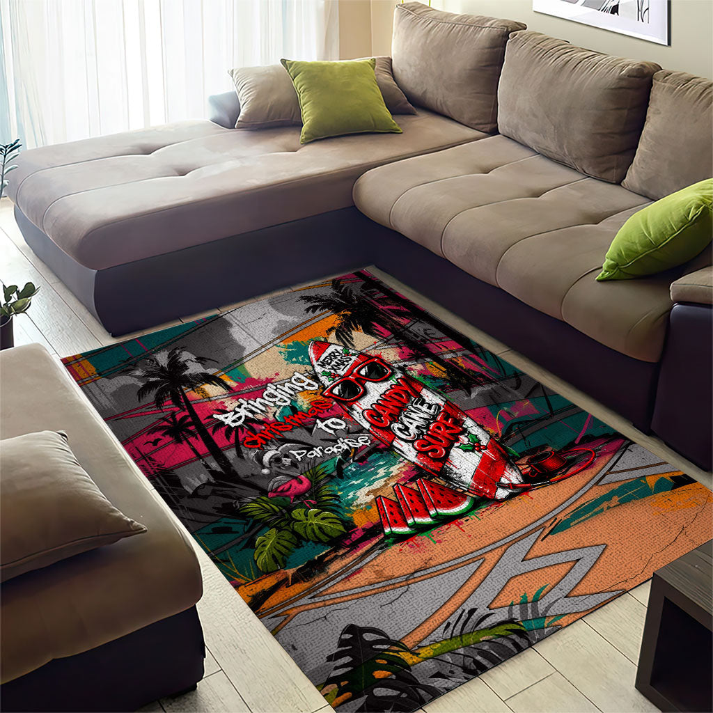 Tropical Christmas In July Candy Cane Surf Area Rug Vibrant Street Art Beach Graffiti Graphic