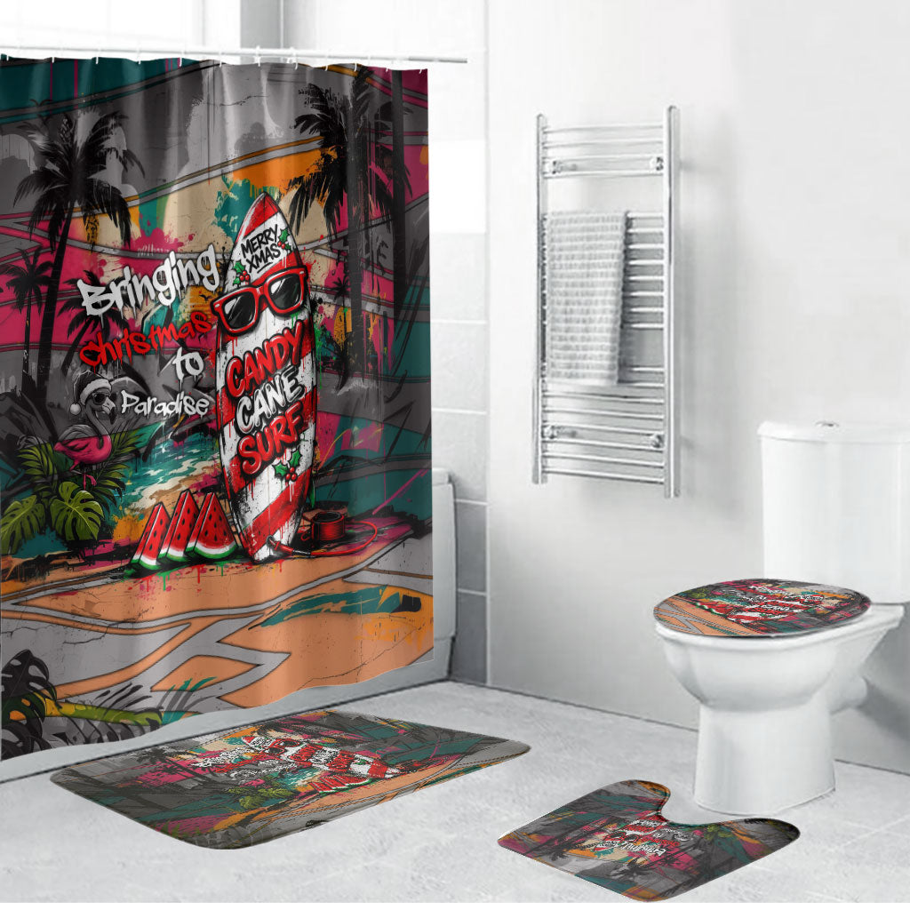 Tropical Christmas In July Candy Cane Surf Bathroom Set Vibrant Street Art Beach Graffiti Graphic TS04 Bathroom Set (4 pcs) Orange Grey - Polynesian Pride