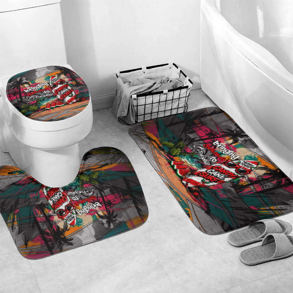Tropical Christmas In July Candy Cane Surf Bathroom Set Vibrant Street Art Beach Graffiti Graphic TS04 Mat Set Only (3 pcs) One Size Orange Grey - Polynesian Pride