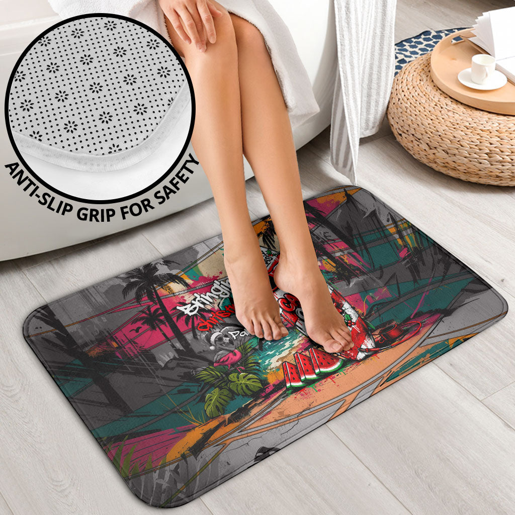 Tropical Christmas In July Candy Cane Surf Bathroom Set Vibrant Street Art Beach Graffiti Graphic TS04 - Polynesian Pride
