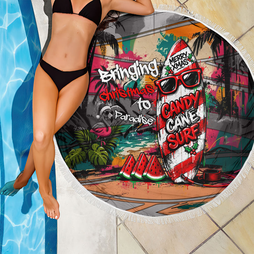 Tropical Christmas In July Candy Cane Surf Beach Blanket Vibrant Street Art Beach Graffiti Graphic TS04 - Polynesian Pride