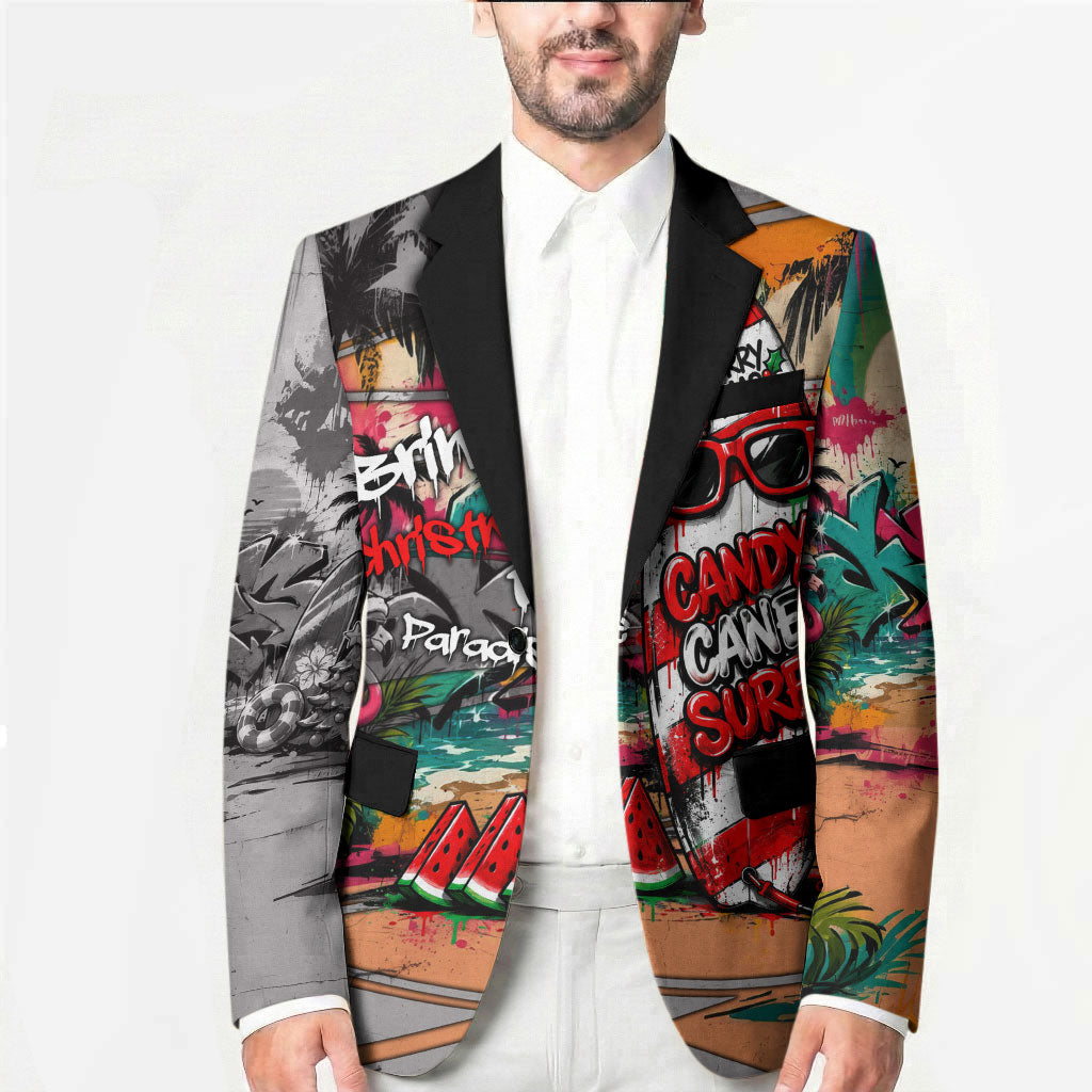 Tropical Christmas In July Candy Cane Surf Blazer Vibrant Street Art Beach Graffiti Graphic TS04 - Polynesian Pride