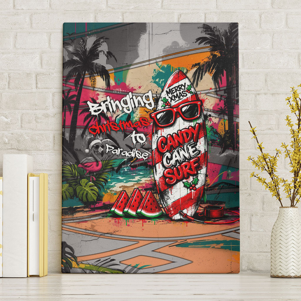 Tropical Christmas In July Candy Cane Surf Canvas Wall Art Vibrant Street Art Beach Graffiti Graphic TS04 Without Frame Orange Grey - Polynesian Pride