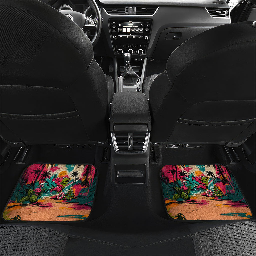 Tropical Christmas In July Candy Cane Surf Car Mats Vibrant Street Art Beach Graffiti Graphic