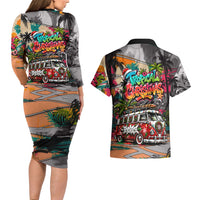 Tropical Christmas In July Candy Cane Surf Couples Matching Long Sleeve Bodycon Dress and Hawaiian Shirt Vibrant Street Art Beach Graffiti Graphic TS04 - Polynesian Pride