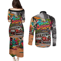 Tropical Christmas In July Candy Cane Surf Couples Matching Puletasi and Long Sleeve Button Shirt Vibrant Street Art Beach Graffiti Graphic TS04 - Polynesian Pride