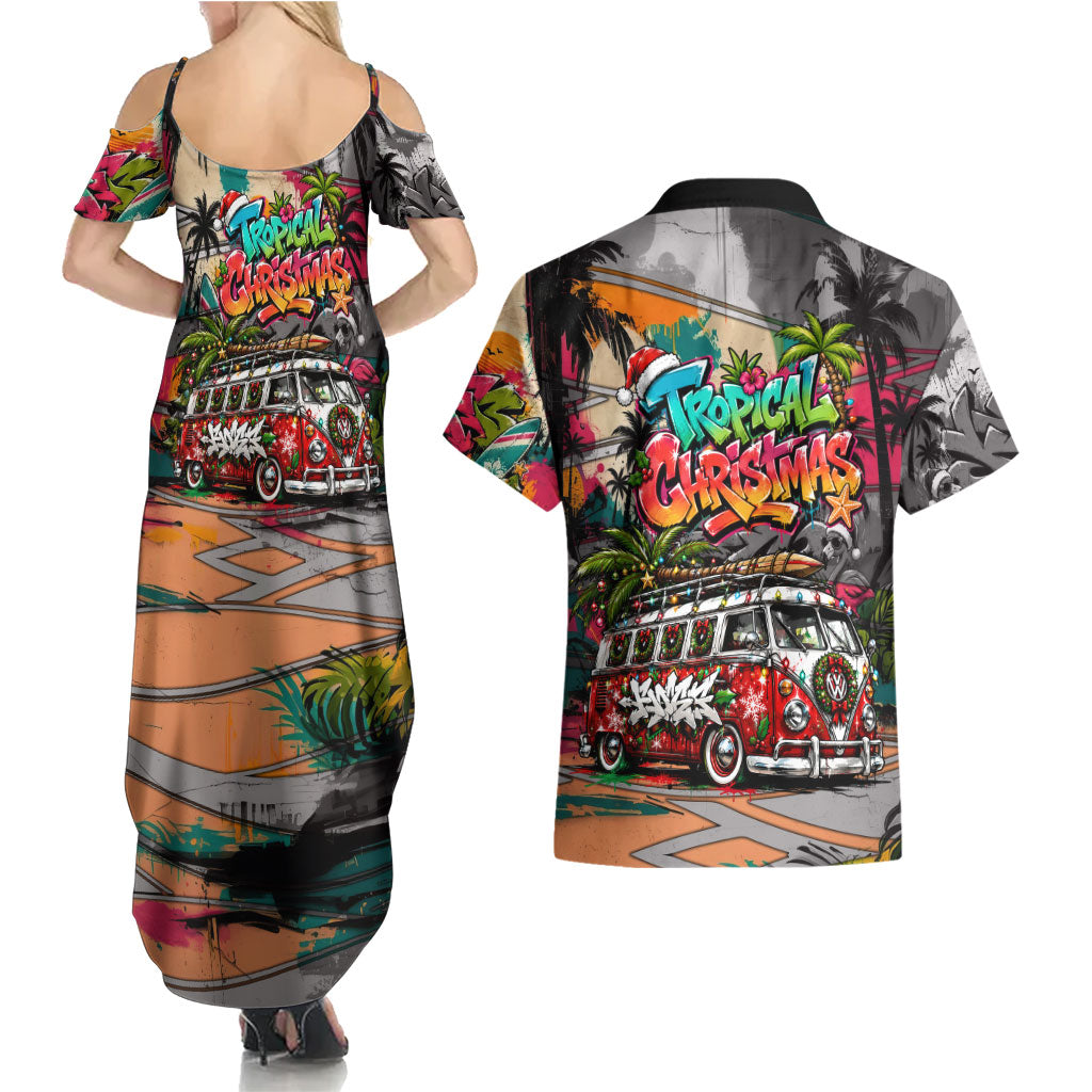 Tropical Christmas In July Candy Cane Surf Couples Matching Summer Maxi Dress and Hawaiian Shirt Vibrant Street Art Beach Graffiti Graphic TS04 - Polynesian Pride