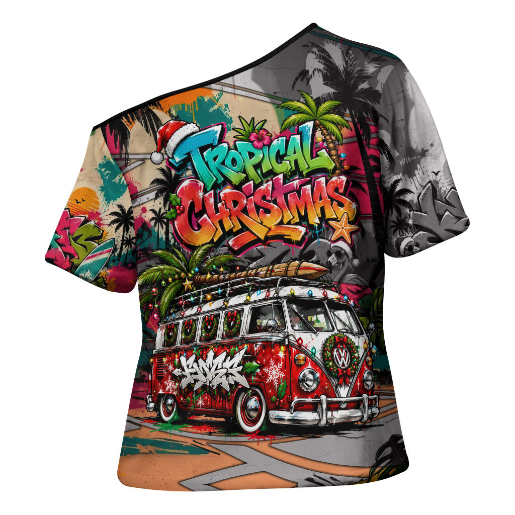 Tropical Christmas In July Candy Cane Surf Cross Shoulder Shirt Vibrant Street Art Beach Graffiti Graphic