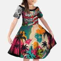 Tropical Christmas In July Candy Cane Surf Family Matching Mermaid Dress and Hawaiian Shirt Vibrant Street Art Beach Graffiti Graphic TS04 Daughter's Dress Orange Grey - Polynesian Pride