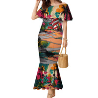 Tropical Christmas In July Candy Cane Surf Family Matching Mermaid Dress and Hawaiian Shirt Vibrant Street Art Beach Graffiti Graphic TS04 Mom's Dress Orange Grey - Polynesian Pride