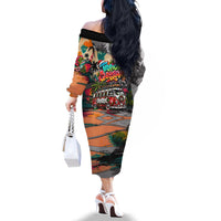 Tropical Christmas In July Candy Cane Surf Family Matching Off The Shoulder Long Sleeve Dress and Hawaiian Shirt Vibrant Street Art Beach Graffiti Graphic TS04 - Polynesian Pride