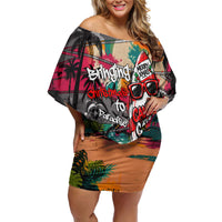 Tropical Christmas In July Candy Cane Surf Family Matching Off Shoulder Short Dress and Hawaiian Shirt Vibrant Street Art Beach Graffiti Graphic TS04 Mom's Dress Orange Grey - Polynesian Pride