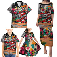 Tropical Christmas In July Candy Cane Surf Family Matching Puletasi and Hawaiian Shirt Vibrant Street Art Beach Graffiti Graphic TS04 - Polynesian Pride