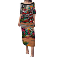 Tropical Christmas In July Candy Cane Surf Family Matching Puletasi and Hawaiian Shirt Vibrant Street Art Beach Graffiti Graphic TS04 Mom's Dress Orange Grey - Polynesian Pride