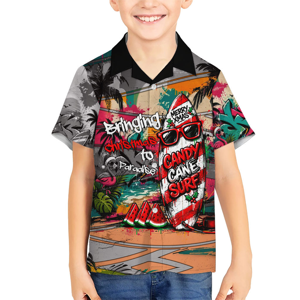 Tropical Christmas In July Candy Cane Surf Family Matching Short Sleeve Bodycon Dress and Hawaiian Shirt Vibrant Street Art Beach Graffiti Graphic TS04 Son's Shirt Orange Grey - Polynesian Pride