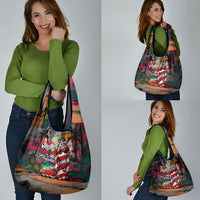 Tropical Christmas In July Candy Cane Surf Grocery Bag Vibrant Street Art Beach Graffiti Graphic