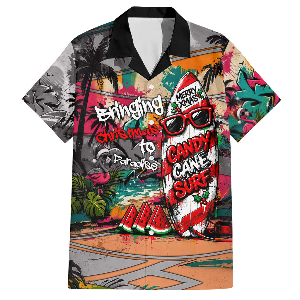 Tropical Christmas In July Candy Cane Surf Hawaiian Shirt Vibrant Street Art Beach Graffiti Graphic TS04 Orange Grey - Polynesian Pride