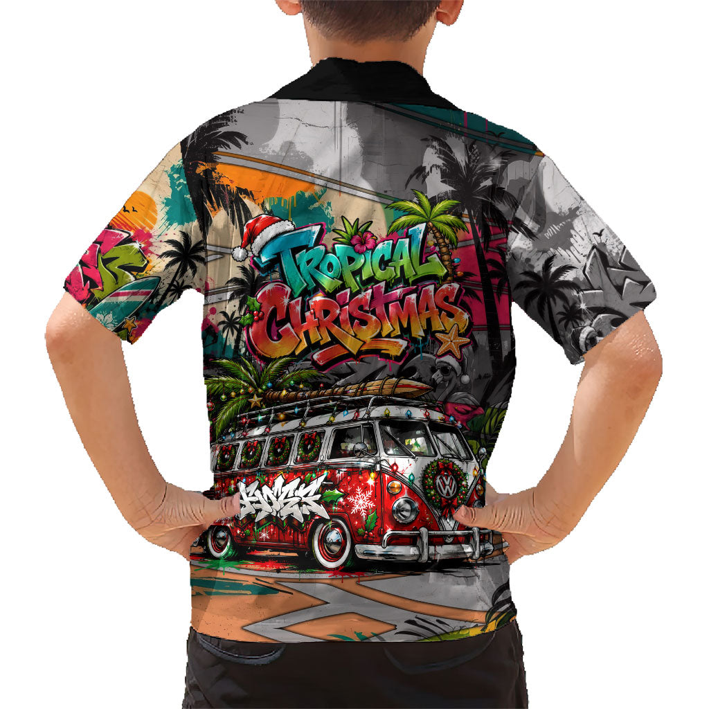 Tropical Christmas In July Candy Cane Surf Kid Hawaiian Shirt Vibrant Street Art Beach Graffiti Graphic