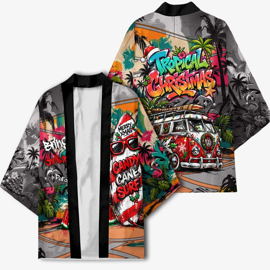Tropical Christmas In July Candy Cane Surf Kimono Vibrant Street Art Beach Graffiti Graphic TS04 - Polynesian Pride
