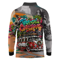 Tropical Christmas In July Candy Cane Surf Long Sleeve Polo Shirt Vibrant Street Art Beach Graffiti Graphic TS04 - Polynesian Pride