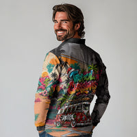 Tropical Christmas In July Candy Cane Surf Long Sleeve Polo Shirt Vibrant Street Art Beach Graffiti Graphic TS04 - Polynesian Pride