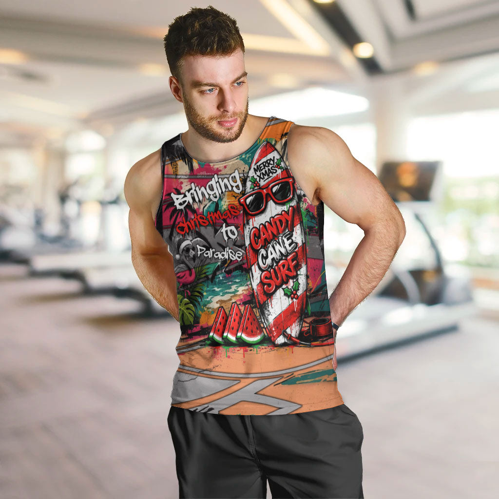 Tropical Christmas In July Candy Cane Surf Men Tank Top Vibrant Street Art Beach Graffiti Graphic TS04 Orange Grey - Polynesian Pride