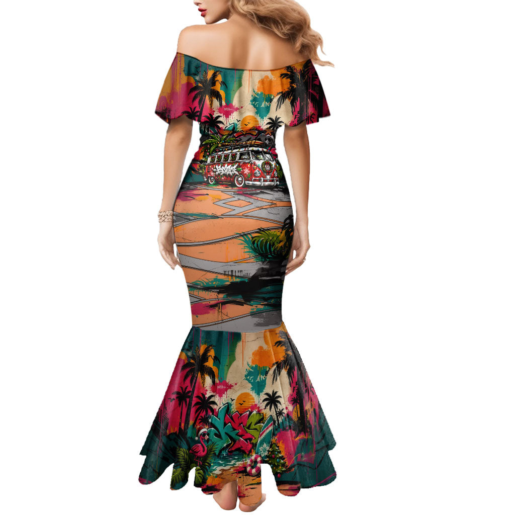Tropical Christmas In July Candy Cane Surf Mermaid Dress Vibrant Street Art Beach Graffiti Graphic TS04 - Polynesian Pride