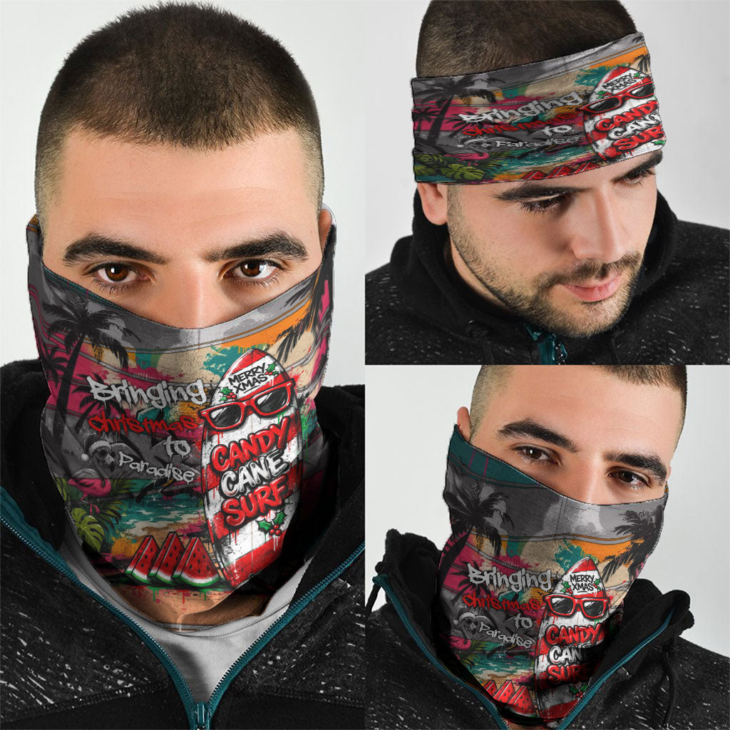 Tropical Christmas In July Candy Cane Surf Neck Gaiter Vibrant Street Art Beach Graffiti Graphic