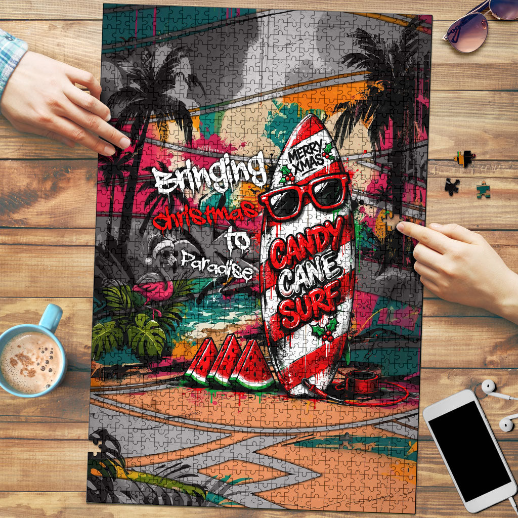 Tropical Christmas In July Candy Cane Surf Puzzle Vibrant Street Art Beach Graffiti Graphic TS04 Orange Grey - Polynesian Pride