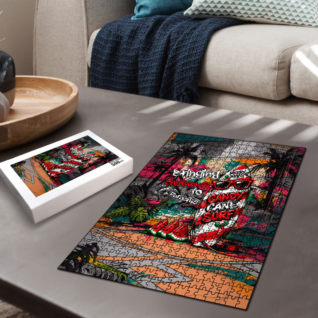 Tropical Christmas In July Candy Cane Surf Puzzle Vibrant Street Art Beach Graffiti Graphic TS04 - Polynesian Pride