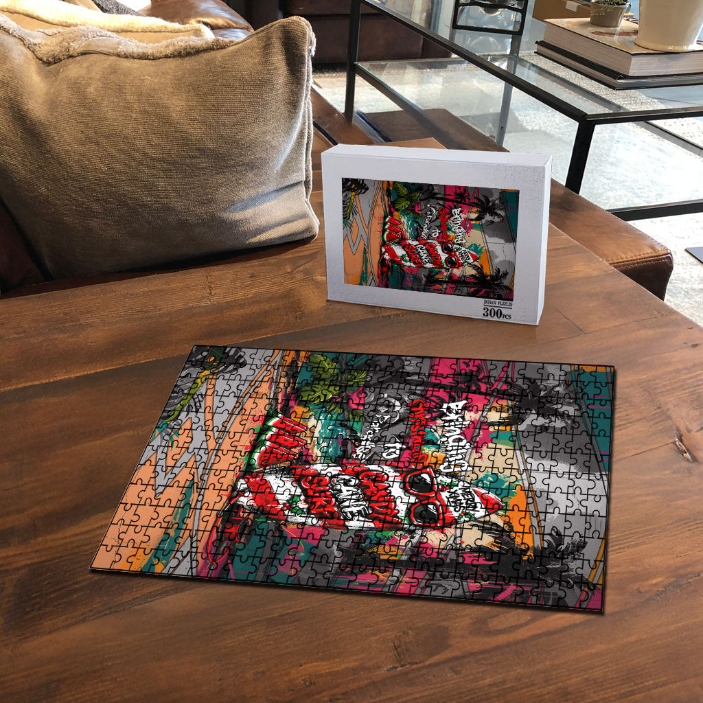 Tropical Christmas In July Candy Cane Surf Puzzle Vibrant Street Art Beach Graffiti Graphic TS04 - Polynesian Pride