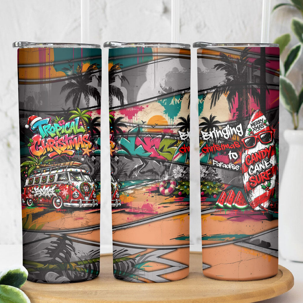 Tropical Christmas In July Candy Cane Surf Skinny Tumbler Vibrant Street Art Beach Graffiti Graphic TS04 - Polynesian Pride