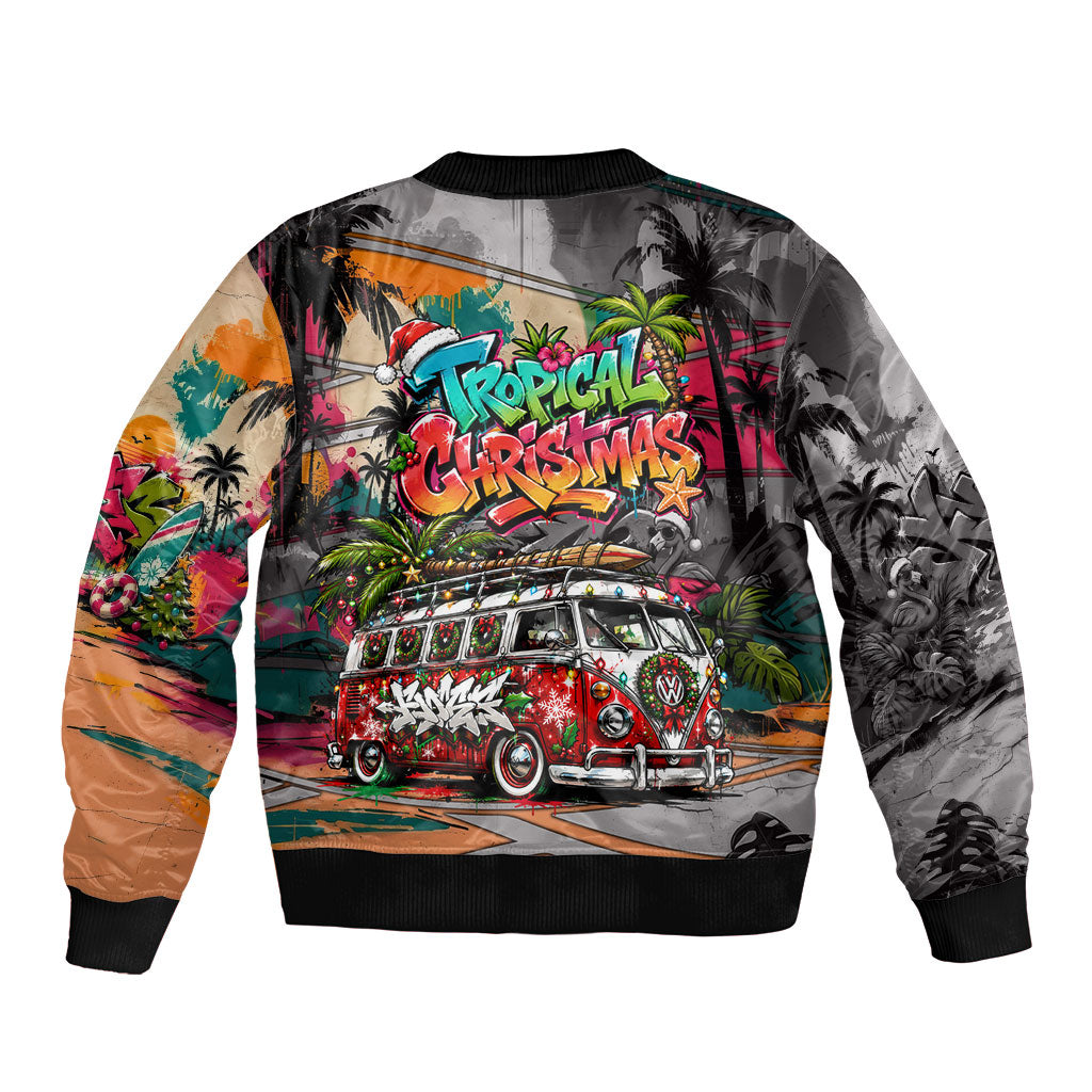 Tropical Christmas In July Candy Cane Surf Sleeve Zip Bomber Jacket Vibrant Street Art Beach Graffiti Graphic TS04 - Polynesian Pride