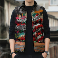 Tropical Christmas In July Candy Cane Surf Sleeveless Puffer Jacket Vibrant Street Art Beach Graffiti Graphic