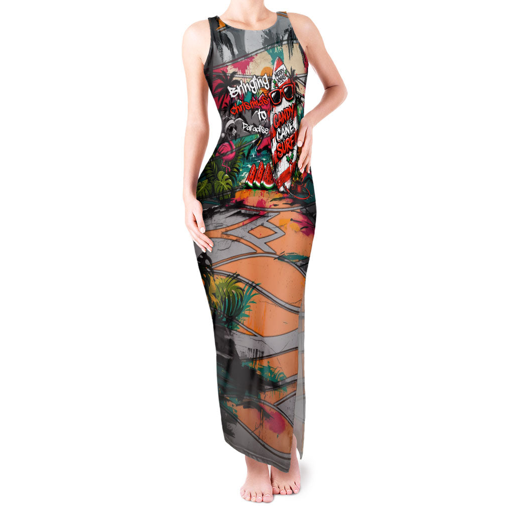 Tropical Christmas In July Candy Cane Surf Tank Maxi Dress Vibrant Street Art Beach Graffiti Graphic TS04 Women Orange Grey - Polynesian Pride