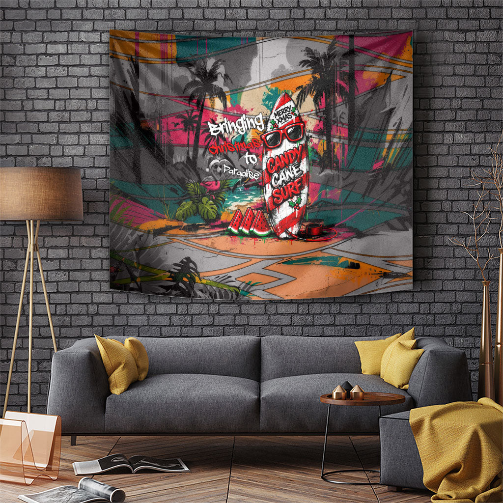 Tropical Christmas In July Candy Cane Surf Tapestry Vibrant Street Art Beach Graffiti Graphic TS04 Orange Grey - Polynesian Pride