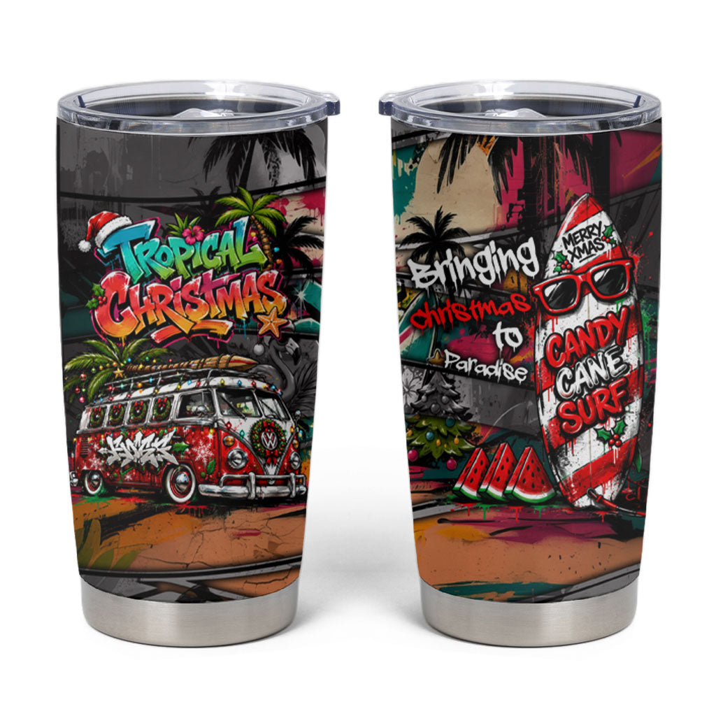 Tropical Christmas In July Candy Cane Surf Tumbler Cup Vibrant Street Art Beach Graffiti Graphic TS04 Orange Grey - Polynesian Pride
