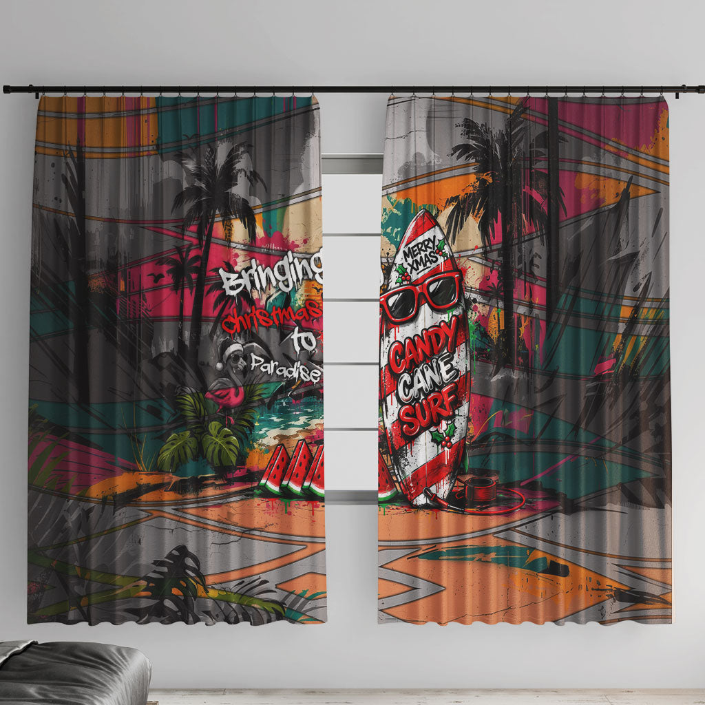 Tropical Christmas In July Candy Cane Surf Window Curtain Vibrant Street Art Beach Graffiti Graphic TS04 With Hooks Orange Grey - Polynesian Pride