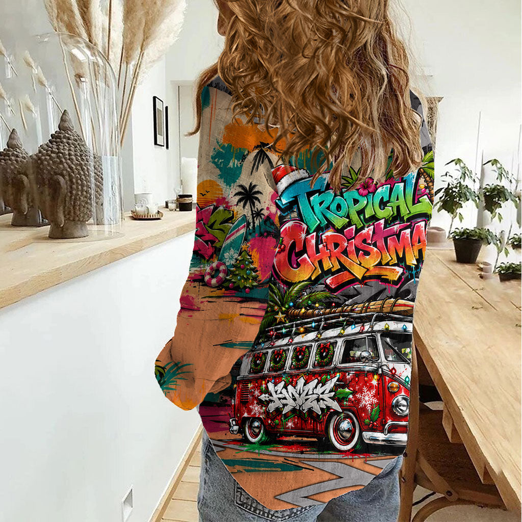 Tropical Christmas In July Candy Cane Surf Women Casual Shirt Vibrant Street Art Beach Graffiti Graphic TS04 - Polynesian Pride